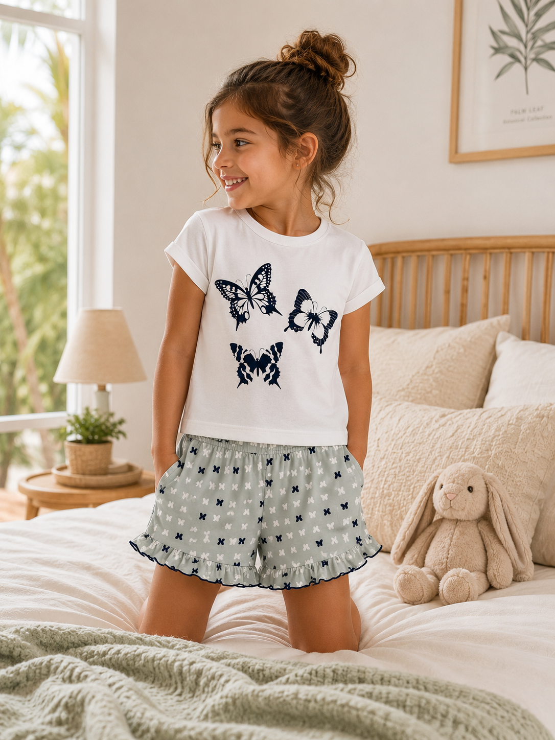 Children's Pajamas 100% Cotton | T-shirt and Shorts: Butterflies / 12A