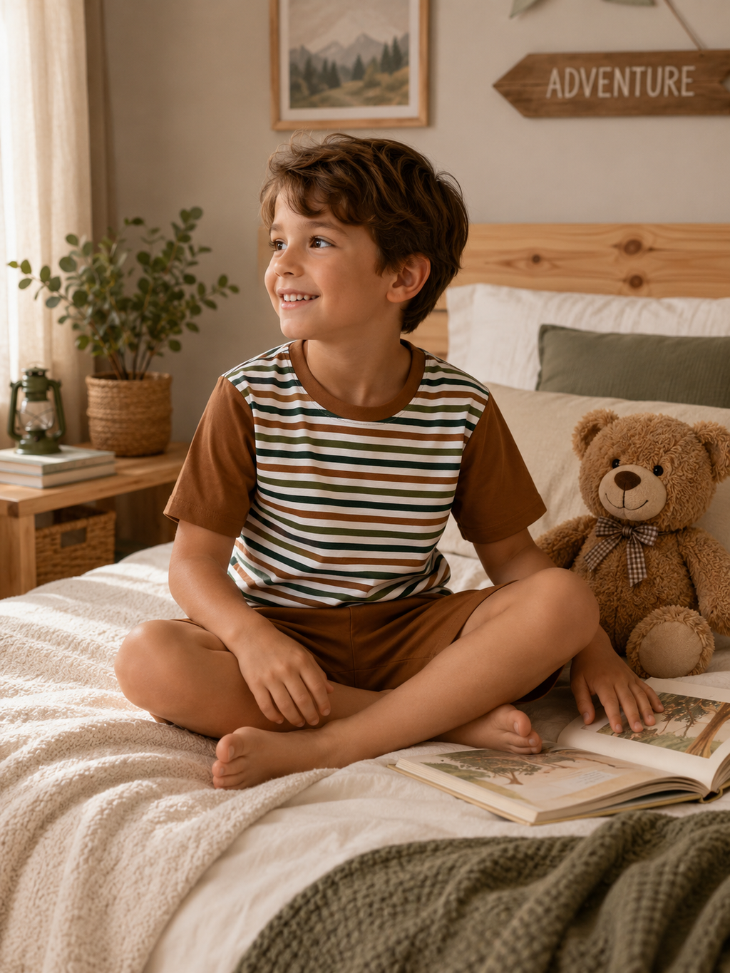 Children's Pajamas 100% Cotton | T-shirt and Shorts: Riscas / 6A