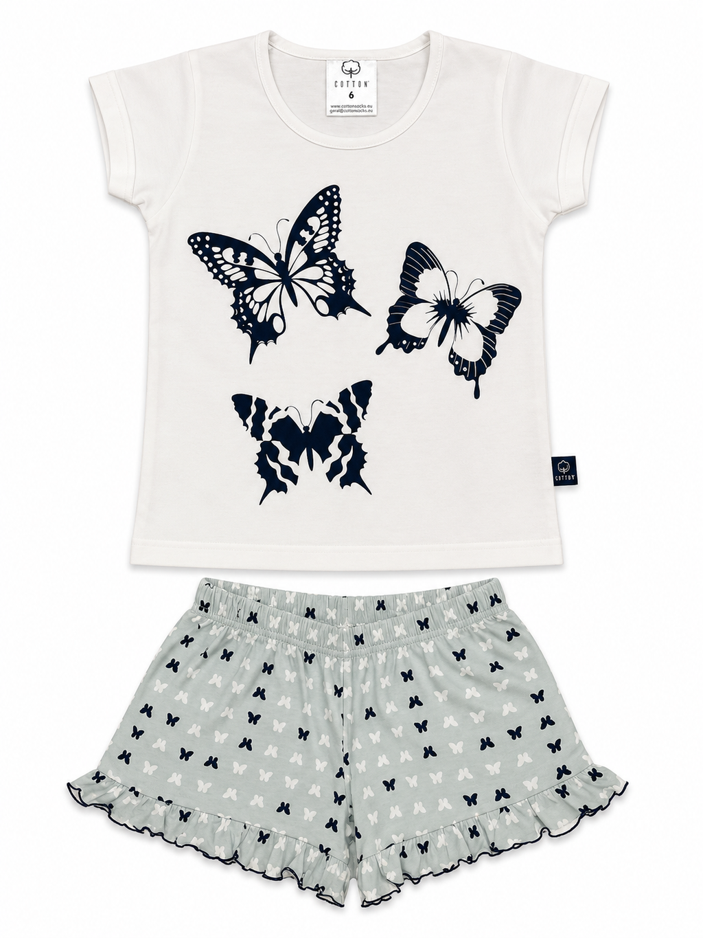 Children's Pajamas 100% Cotton | T-shirt and Shorts: Butterflies / 12A