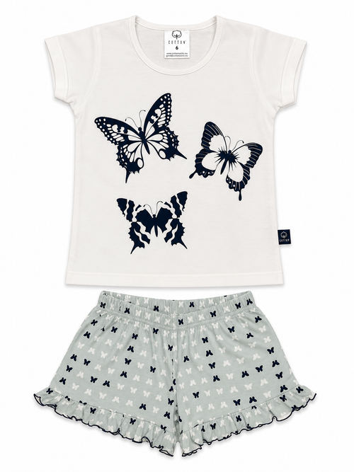 Children's Pajamas 100% Cotton | T-shirt and Shorts: Butterflies / 12A